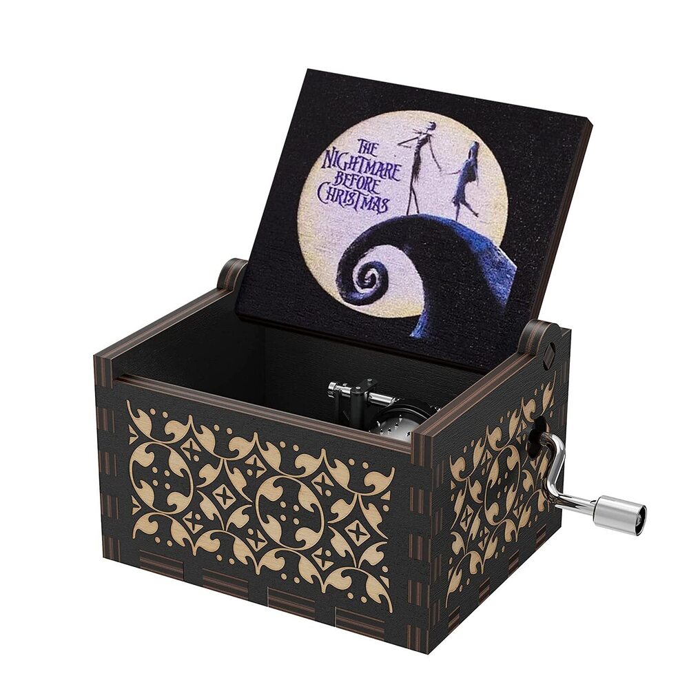 2061 This is Halloween Tune Wood Music Box Before Christmas Hand Crank